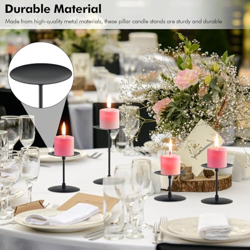 Set of 6 Candle Holders, Metal Pillar Candle Stand for Tabletop Wedding Party Event Birthday Anniversary (Black)