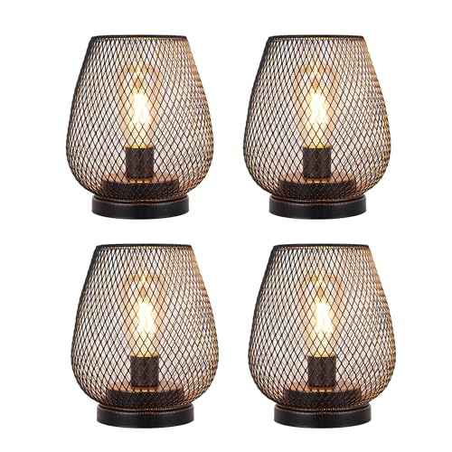 JHY DESIGN Set of 4 Metal Cage LED Lantern Battery Powered Cordless Accent Light with LED Great for Weddings Parties Patio Events for Indoors Outdoors - style: Set of 4 Modern