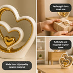 Gold Heart Ornament – Elegant Ceramic Couple Sculpture – White & Gold Tabletop Decor – Romantic Centerpiece for Living Room, Bedroom or Office – Anniversary or Valentine’s Gift
