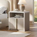 ModernMate Night Stand Set of 2, 23.6" Fluted Nightstand with 2 Drawers, Curve Profile Bedside Table with Solid Metal Handle, Thicken End Side Table for Bedroom, White Alder