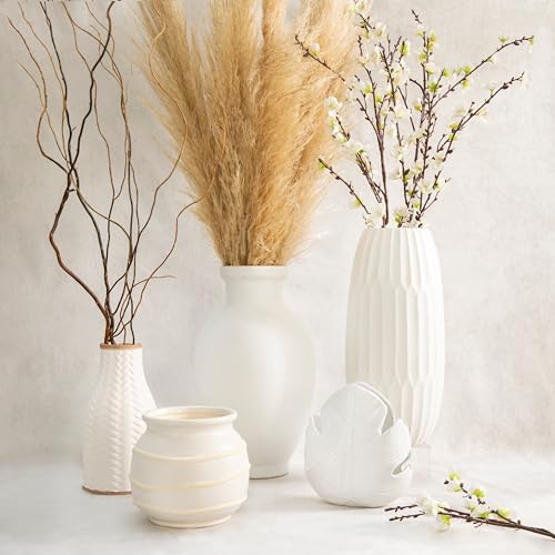 16" Ceramic Design Vase - Contemporary White Decorative Flower Vase for Table Centerpiece or Home or Office Decor Accent - color: White, size: 16" H