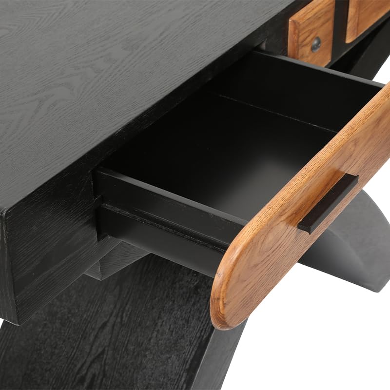 WILLIAMSPACE 47.24" Rectangular Console Table with Cross Leg & 2 Drawers, Mid Century Modern Wooden Entryway Sofa Table Hallway Table for Living Room, Foyer - Black - color: 47.24" Rectangular Console Table With Cross Leg,black