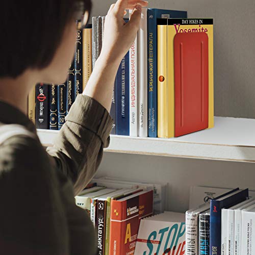 Acrimet Metal Bookends, Jumbo Size 9" H x 4" W x 4-1/2" D, Non-Skid Book Stand for Shelves, Heavy Duty Book Stopper, Red, 1 Pair - color: Red