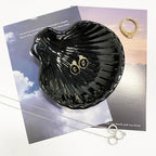 Shell Shape Ring Holder Dish, Seashell Jewelry Dish Tray, Ceramic Trinket Tray for Rings Earrings Necklaces Bracelet, Birthday Mother's Day Christmas Gift for Mom Friend Sister, 3.9", Black - color: Black