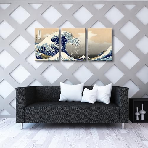 Wieco Art Great Wave of Kanagawa Katsushika Hokusai 3 Piece Modern Canvas Prints Artwork Abstract Pictures Paintings on Canvas Wall Art for Home Office Decorations Wall Decor - color: Great Wave, size: 12 x 16 inches (Unframed)