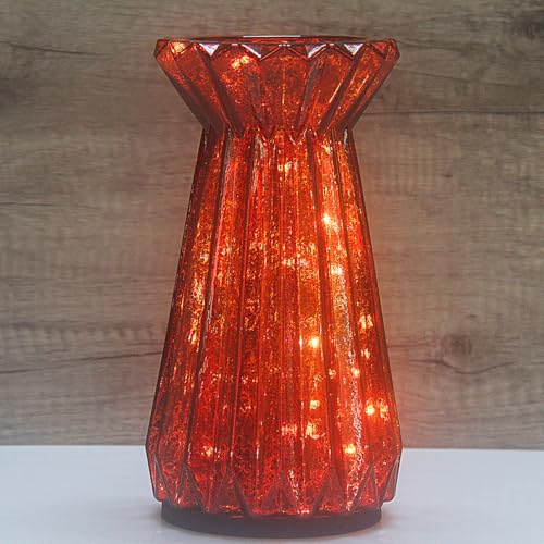 Home Decor, Mercury Glass Pillar Candle Pedestal Holders with 10 Led Lights, Lighted up Candle Holders for Pillar Candle, Glass Candlestick Holders with Timer for Wedding Home Dining Table Xmas (Red) - color: Red