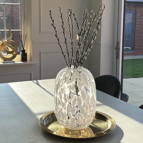 White Glass Vase, Large Glass Vase for Flowers, Modern Flower Vases, Tall Floor Vases for Living Room, Dining Table, Mantle, Shelf, Wedding, Office, 10 Inches - color: White