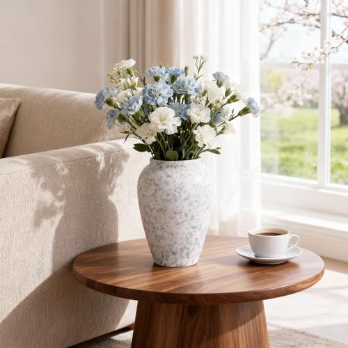 6” Tall Ceramic Vase for Home Decor, Heavyweight Speckled Ceramic Flower Vase for Farmhouse Centerpieces, Modern Table Mantel Shelf Decor, Perfect for Fresh or Artificial Flowers (Blue) - color: Blue