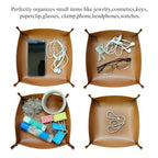 4 Pcs Portable Multi-Purpose PU Leather Valet Trays,Suitable for desks, entryways, nightstands.Perfectly organizes Small Items Like Jewelry, Keys, Paperclip,Glasses, Clamp, Headphones, Watches.