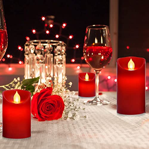 Flameless Battery Operated Flickering Candles:3PACK Red Real Wax Pillar Candle,Electric LED Candle with 10-Key Remote Control and 24 Hours Timer for Home Decoration Holiday Party - color: H14# Red Real Wax