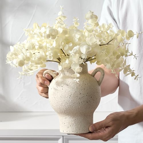 LUKA Antique Ceramic Vase with 2 Handle,7.28 inches Rustic Vase Minimalist Decor, Decorative Vases for Home Decor, Table, Living Room, Shelf, Christmas Decoration(Medium,White) - color: M-white(7.28 In)