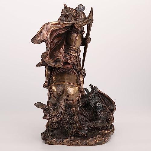 Veronese 10 5/8 Inch Saint George Slaying Dragon Cold Cast Resin Statue Bronze Finish