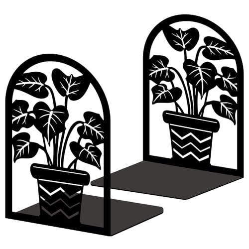 Plant Flowerpot Book Shelf Decorative Bookends for Shelves, Book Ends for Heavy Books, Flowerpot Shelf Metal Bookends for Desk Organizer, Office Library Decor Decorative Books for Home Decor - style: Leaf