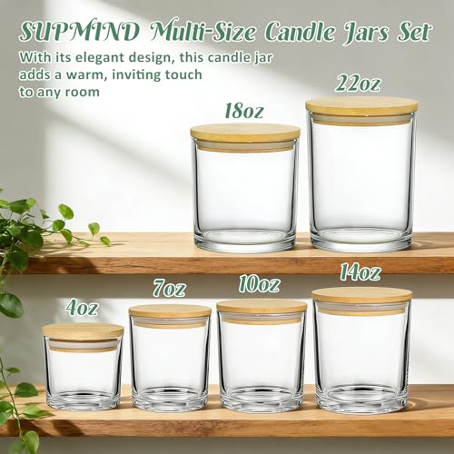 SUPMIND 6 Pack Glass Candle Jars-18 fl.oz Clear Empty Candle Jars with Bamboo Lids, Bulk Candle Jars for Making Candles Containers - Dishwasher Safe - color: Clear, size: 18oz