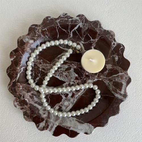 Marble Scalloped Tray Round Wave Tray Small Serving Platter for Counter, Bathroom, Kitchen, Nightstand, Jewelry Ring Dish Holder (Rosa Levanto) - color: Rosa Levanto