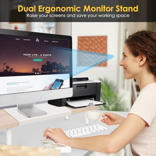 Across-Star Dual-Monitor-Stand-Riser-For-Desk Adjustable Length 32-40 Inch，Large Desktop Computer Monitor Riser For 2 Screens，Desk Shelf Organizer Riser Stand For Computer/Laptop/PC/Printer/TV Black - color: Maple, size: 32-40‘’ L*9.25‘’D*4.72‘’H