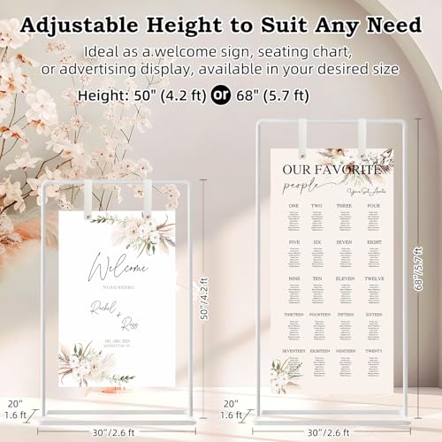 Wedding Sign Holder, Adjustable Welcome to Our Wedding Sign Stand W/Design Bundle & Leather Sign Hanging Straps, Heavy Duty Easel Stand for Sign, Wedding Seating Chart Stand, Easel for Display (White) - color: White