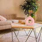 Donut Vase|Circle Hollow Vase|Modern Matte Ceramic Vase for Entryway Living Room Bedroom Dining Table Centerpiece Office Home Decor (Pink-7.5")