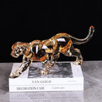16" L Acrylic Cheetah Statue, Crystal Glass Finish Leopard Figurine, Gold Clear Jaguar Sculpture for Home Or Office Cool Decor, Large Luxury Panther Desk Animal Art African Statues