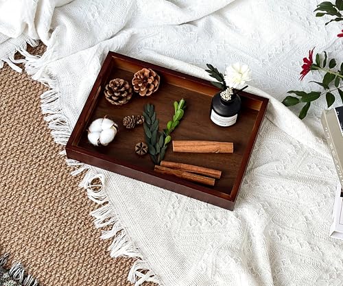 Serving Tray with Handles - 11.4x7.8 Inch Rectangular Bamboo Tray for Kitchen, Coffee Table, & Ottoman - Multi-Purpose Decorative & Food Tray for Organizing, Serving, and Entertaining - size: 11.4" x 7.8" x 1.6"