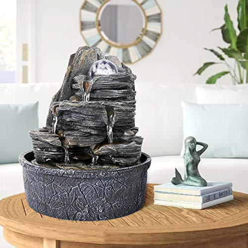 Rockery Indoor Water Fountain, Zen Meditation Tabletop Fountain with LED Lights & Crystal Ball for Home Office Bedroom 9 4/5" - color: 9 4/5"