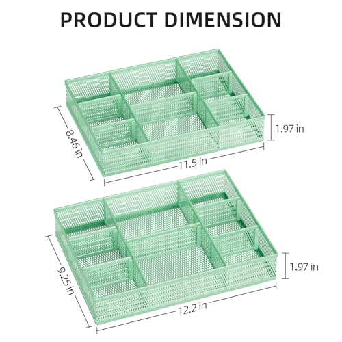 Marbrasse 2 Pack Desk Drawer Organizer, Mesh Drawer Organizer Tray with 8 Adjustable Compartments, Desk Organizers and Accessories, 5 Dividers Drawer for Office Supplies, Makeup & Vanity (Green) - color: Green