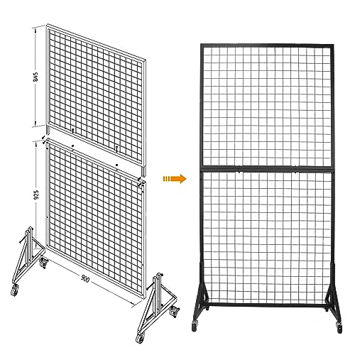 Eastern Tree 2 Packs 3'X 6' Two Gridwall Panels Display Stand with Sturdy T-Base, Black Wire Grid Wall Panels for Craft Show Display Rack, Art Display Stand, Extra more 20 Hooks