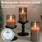 Rechargeable Flameless Candle, Flashing LED Pillar Real Wax Candle with Remote Control and Timer, Upgraded Teardrop Wick, Gray Electronic Candle, 1 Set of 3 - color: Grey Glass-Droplet