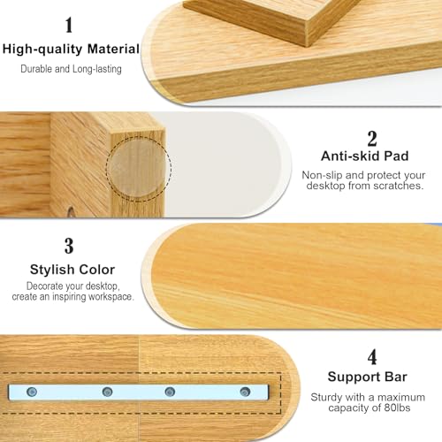 TEAMIX 2 Tiers Desktop Monitor Stand Riser 20 Inch Printer Stand with Storage Small TV Riser Laptop Wooden Desk Organizer Shelf Bookshelf Maple (Natural Maple, 2 Tiers) - color: Natural Maple