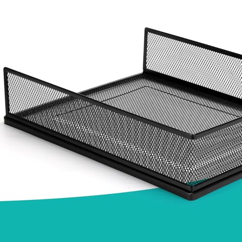 Wire Mesh Letter Trays Paper Tray Desk File Organizer, 2 Pack Stackable Metal Front-Load Documents Tray for Office Supplies File (Lengthways)