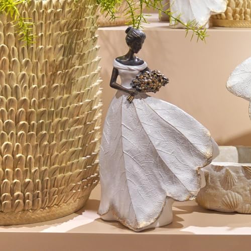 Guichifun Fairy Statue Collection Home Decoration - White Leaf Angel Girls Resin Home Decor for Outside or Inside Rustic Garden Outdoor Yard Decorations Figurines Memory Gift 7.5 x 4.5 x 11.5 Inch - color: White-flower, size: Large