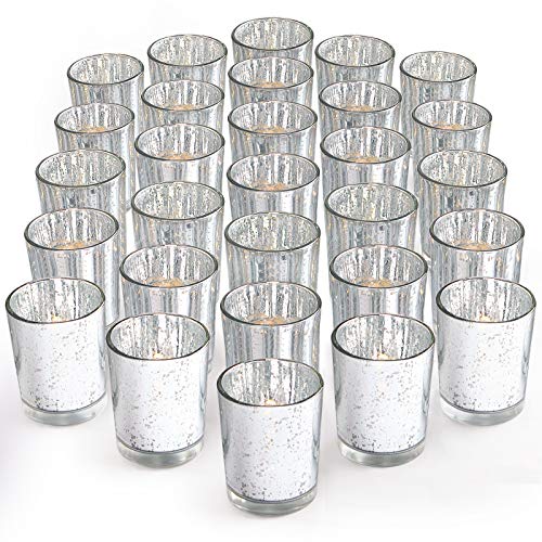 LETINE Silver Votive Candle Holders Set of 36 - Speckled Mercury Silver Glass Candle Holder Bulk - Ideal for Valentine's Day Decorations Indoor，Spring&Summer Wedding Centerpieces，Home Decor - color: Silver