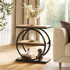 LITTLE TREE 3-Tier End Table, Side Table with Storage Shelves, Small Sofa Side Table for Living Room, Wooden Side End Table with Double Round Metal Legs, Slim Nightstand and Bedside Table, Oak - color: Oak