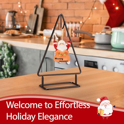 Cinnvoice 4 Pcs 10 Inch Ornament Display Stand Metal Christmas Tabletop Ornament Christmas Tree Shaped Display Stand Holder Farmhouse Xmas Tree for Balls Decorations Hanging Gift