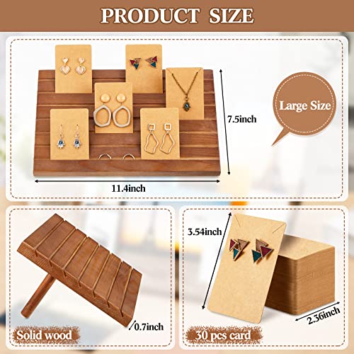 Blulu 31 Pack Wooden Earring Display Stand 7 Slots jewelry Display Holder with Earring Card for Selling Vendors Retail Show - color: Light Brown