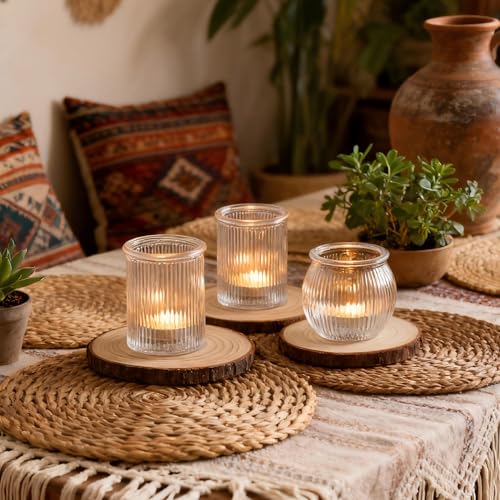 NITIME 12pcs Assorted Votive Candle Holders for Wedding Decor, Clear Ribbed Tea Lights Candle Holder, Glass Candle Holder for Table Centerpiece, Party and Holiday Decorations - color: Clear