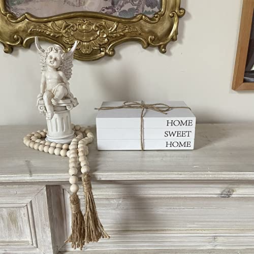Decorative Books for Home Decor, White Faux Books for Decoration, Rustic Farmhouse Stacked Display Books with 52in Wood Bead Garland for Coffee Tables Living Room, (Home Sweet Home) - style: Home Sweet Home