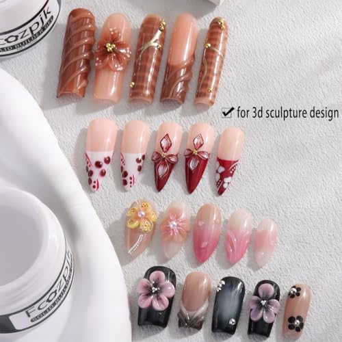 Fcozpjk Hard Gel for Nails, 4 Colors Solid Builder Gel Kit with Silicone Carving Mold Clear Pearly White Brown Nude Pink 3D Sculpting Gels Flower Charms DIY Modeling Design Nail Salon Supplies - color: 01-02-03-04-mold