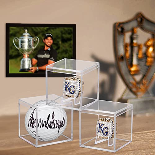 Championship Ring Display Case 3pcs Clear Acrylic Plastic Baseball Display Case Small Showcase with Mini Card Stand Holder Square Storage Box for Jewelry Sport Ring Candy Box - style: Ring