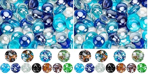 Mr. Fireglass 10 Pound Blended Fire Glass Beads, 1/2" High Luster Mixed Colored Fire Glass Drops for Fireplace Fire Pit & Lanscaping, Cobalt Blue, Crystal Ice, Caribbean Blue (Pack of 2) - color: Cobalt Blue, Crystal Ice, Caribbean Blue, size: 1/2 inch, 1