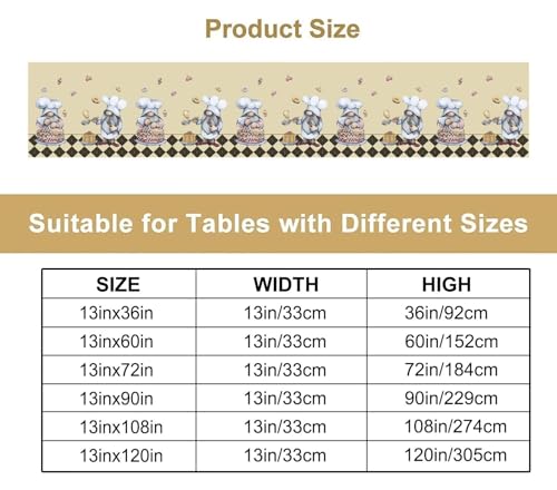 Cartoon Dwarf Chefs Table Runner Delicious Dessert Privacy Retro Lattice Beige Brown Table Runners Kitchen Dining Table for Home Party Decor 13x36in - color: Beige, size: 13x36in