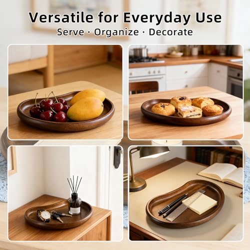 Acacia Wood Serving Tray – Premium Craftsmanship Decorative Tray Irregular Handmade Catchall Plate for Keys, Snacks, Coffee Table Décor & Entryway Organization-10.9 * 5.7 * 1.18 inches - style: Style 2