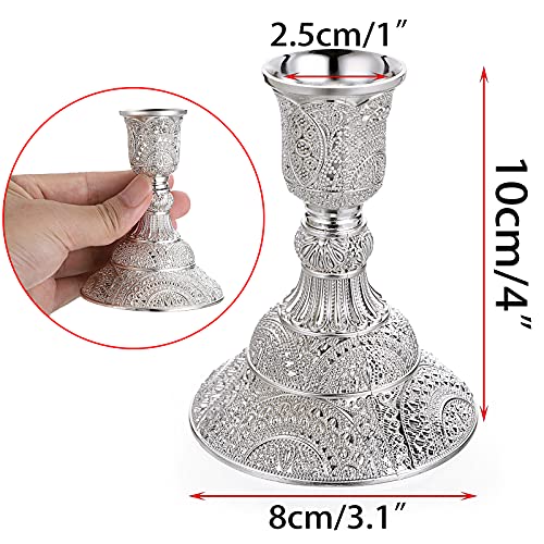 OwnMy 2PCS Brass Taper Candle Holders Candle Stick Holders Set Vintage Metal Pillar Candlestick Holders, 4”H Elegant Candle Stand Candelabra for Dining Table Centerpieces Wedding Home Decor, Silver - color: Silver
