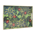 15.8" x 11.8" Navy Green Plastic Serving Tray with Handles, Seaweed & Poppy Botanical Floral Pattern with Red & Blue Accents and Gold Trim, for Ottoman, Coffee Table, Vanity - color: Seaweed & Poppy Botanical