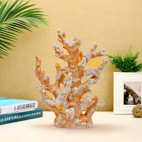 Etlemonde Beach Coastal Decor Coral Reef Home Decor Coral Statue Sculpture Home,Desk,Bathroom,Desktop Shelf Statue,Marine Themed Gifts (Golden Orange Coral) - color: Golden Orange Coral