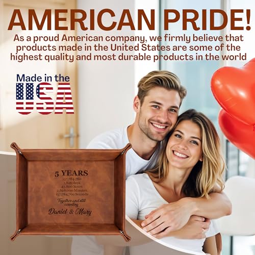 Engraved Leather Tray with Custom Name, Personalized Anniversary Idea for Him and Her, Jewelry Organizer Tray for Dresser, Desk, Nightstand, Office Keepsake Box for Men, Husband - style: Anniversary