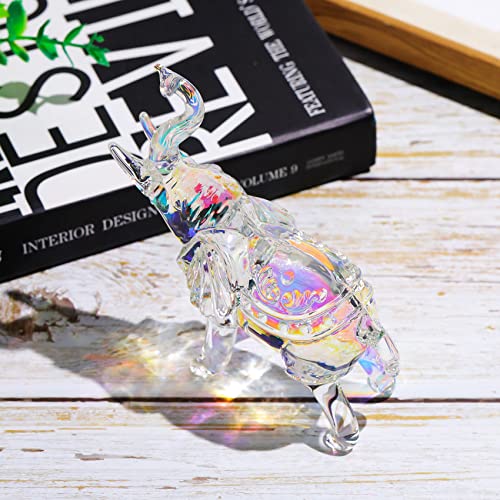 YWHL Cute Crystal Glass Elephant Figurine, Collectible Gifts for Elephant Lovers Women, Animal Statue for Home Decoration - color: Rainbow