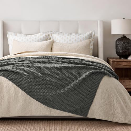 EVERGRACEHOME Chunky Chenille Knit Throw Blanket for Couch, Soft Luxurious Moss Stitch Blankets for Bed, Cozy Decorative Farmhouse Knitted Throws for Sofa, Charcoal Gray, 60" x 80" - color: Charcoal Gray, size: 60" x 80"