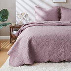 JYHOPE Grayish Purple Twin Quilt Set 68x90 Lightweight Microfabric Bedspread, 3-Piece Quilt Bedding with Pillow Shams, Summer Cooling Quilts, Ribbon Wrapped Gift - color: Leaf Pattern-grayish Purple, size: Twin(68x90)
