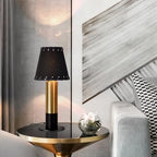Black and Gold Table Lamp, small table lamp for bedroom, Modern Mini Nightstand Lamp with Fabric Shade, Cute Desk Lamp for Small Spaces for Kitchen Counter, Bookshelf, Living Room, Kids Dorm